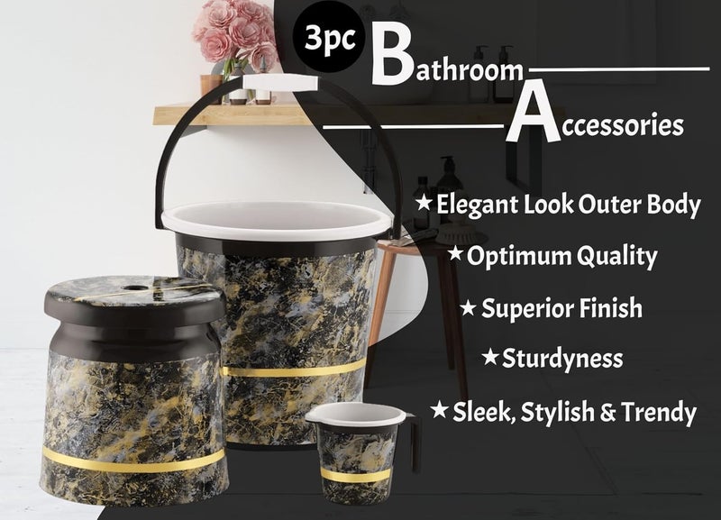 Nabhya 3 pcs Bathroom Accessories Set Plastic Bath Set Bathroom Bucket 20Ltr, Mug and Stool 3 Piece Combo Set for Home, Kitchen & Bathroom (Black) - Image 4