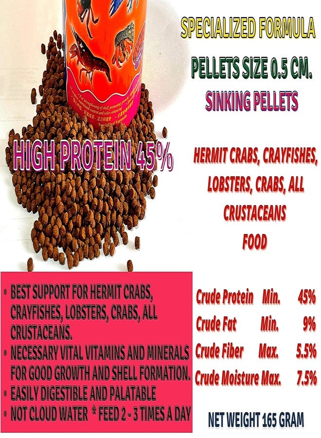 A.D.P. HIGH Protein 45 % Amphibian Food 165 g. Daily Complete Nourishing Sinking Pellets Feed Hermit Crabs, Crayfishes, Lobsters, Crab All Crustaceans, Growth Fast Color Enhancing Calcium Strengthen Shell - Image 2