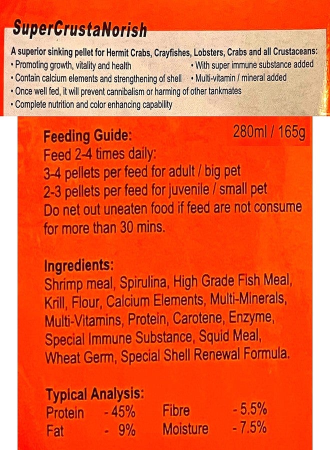 A.D.P. HIGH Protein 45 % Amphibian Food 165 g. Daily Complete Nourishing Sinking Pellets Feed Hermit Crabs, Crayfishes, Lobsters, Crab All Crustaceans, Growth Fast Color Enhancing Calcium Strengthen Shell - Image 3