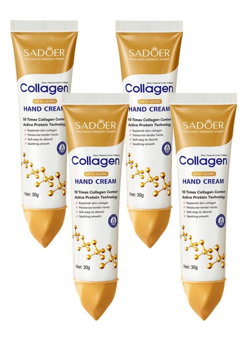 Collagen Anti Wrinkle Hand Cream, Nourishing Whitening Moisturizing Skin Care Cream, Fast Absorbing Anti Ageing Hand Cream, Smooth And Soft Skin Crack Repair Cream To Remove Wrinkles Darkness, 30g*4  - Image 1