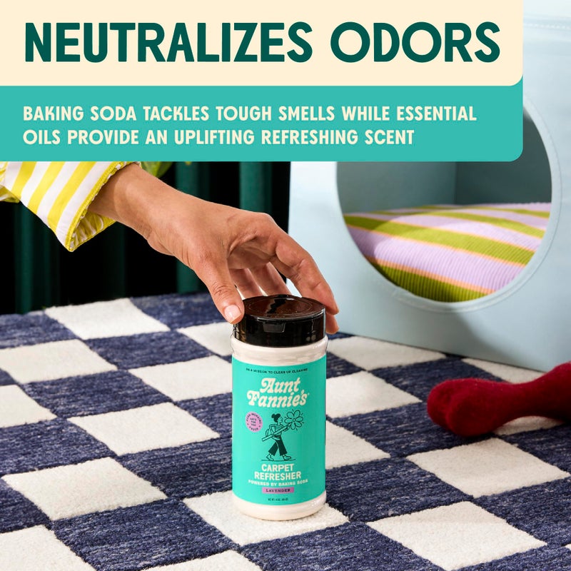 Aunt Fannie's Carpet Refresher & Deodorizer Powder, Multi-Purpose Carpet, Rug, and Upholstery Odor Eliminator for Homes with Cats and Dogs, Lavender Scent, 16 Oz (Pack of 1) - Image 2