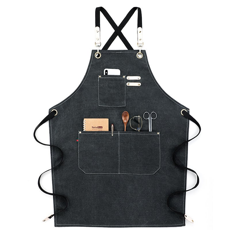 Canvas Apron Unisex Barista Bartender Workwear Black Black