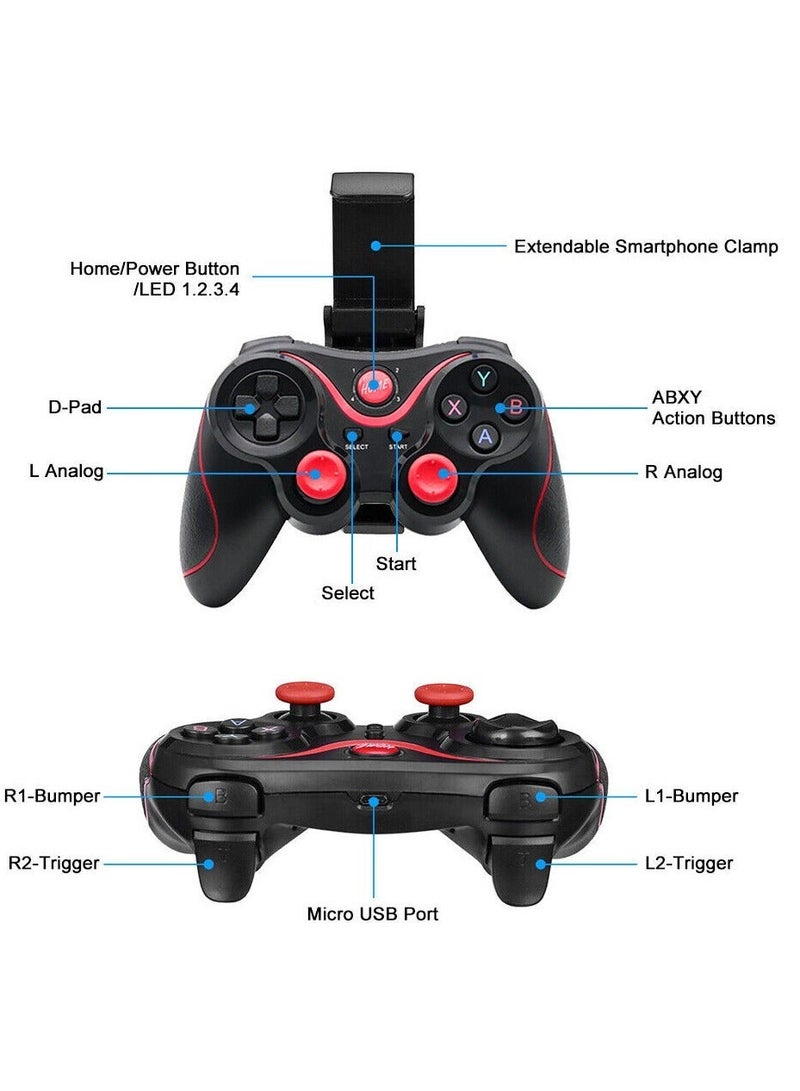 X3 Wireless Bluetooth Game Controller Joystick for Android/iOS Smartphones, Tablets, PC & Smart TV Box - Universal Gaming Gamepad with Phone Holder for Mobile Gaming - Image 3