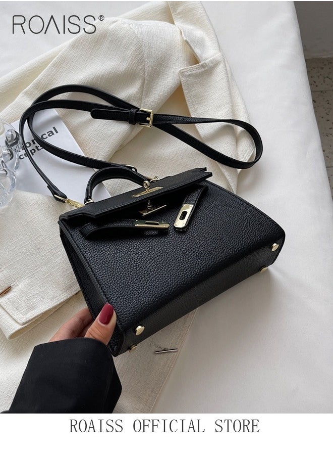 roaiss - Retro Handle Satchel with Detachable Strap for Women Casual Shoulder Kelly Bag Ladies Crossbody Bags with Lock Closure - Image 1