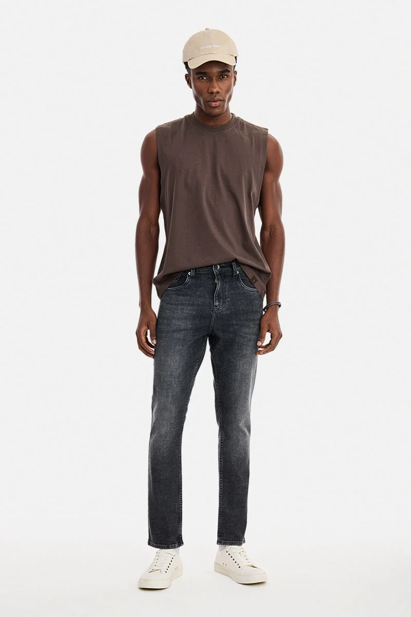 سنيتش Brown Solid Sleeveless Casual T-Shirt