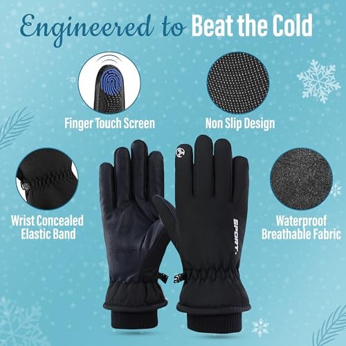 Homeaura Winter Gloves for Men & Women | Touch Screen Riding Gloves | Anti-Slip Warm Waterproof Windproof Gloves for Biking, Skiing, Outdoor Sports | Thermal Full Finger Gloves for Adults - Image 4