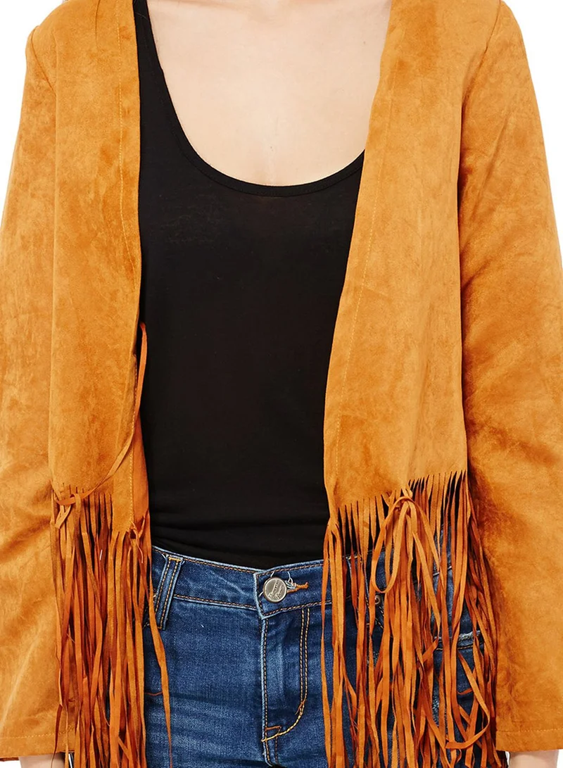 Missguided Faux Suede Fringe Hem Jacket