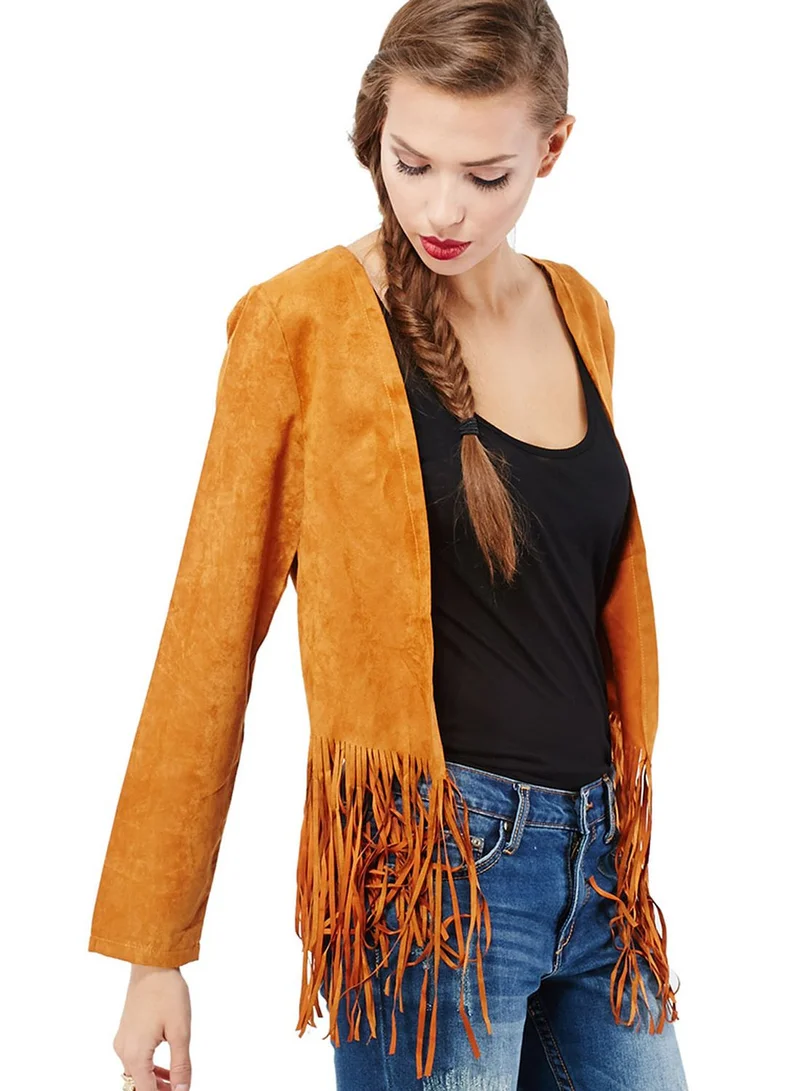 Missguided Faux Suede Fringe Hem Jacket