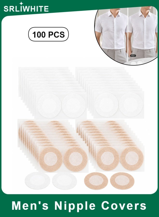 SRLIWHITE 100 PCS Men's Nipple Covers, Disposable Nipple Patches for Men, White and Nude, Ultra Thin Non Woven Fabric, Breathable Invisible Under Clothing - Image 1