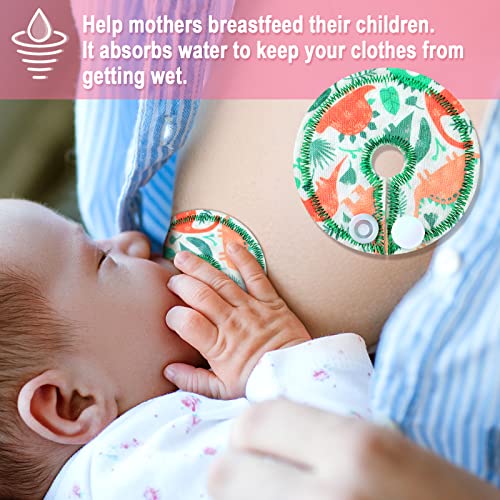 Breling 24 Pack Cotton Pads for Feeding Support, Feeding Pads Supplies G Shape Button Covers for Care(Dinosaur) - Image 2