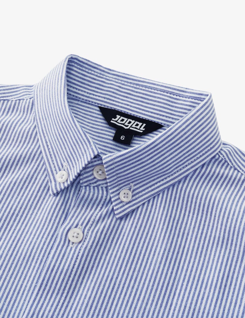 JOGAL Boys Long Sleeve Oxford Dress Shirts Casual Button Down Shirts Striped Tops for 6-14 Years RoyalBlue 10 - Image 3