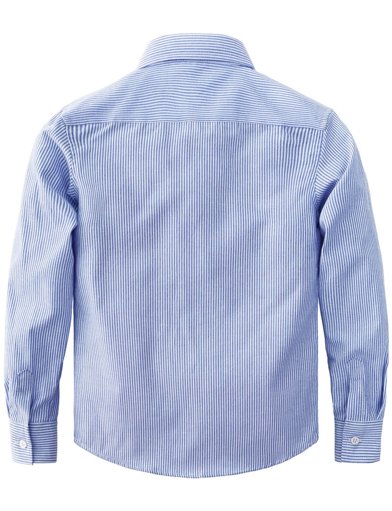 JOGAL Boys Long Sleeve Oxford Dress Shirts Casual Button Down Shirts Striped Tops for 6-14 Years RoyalBlue 10 - Image 4