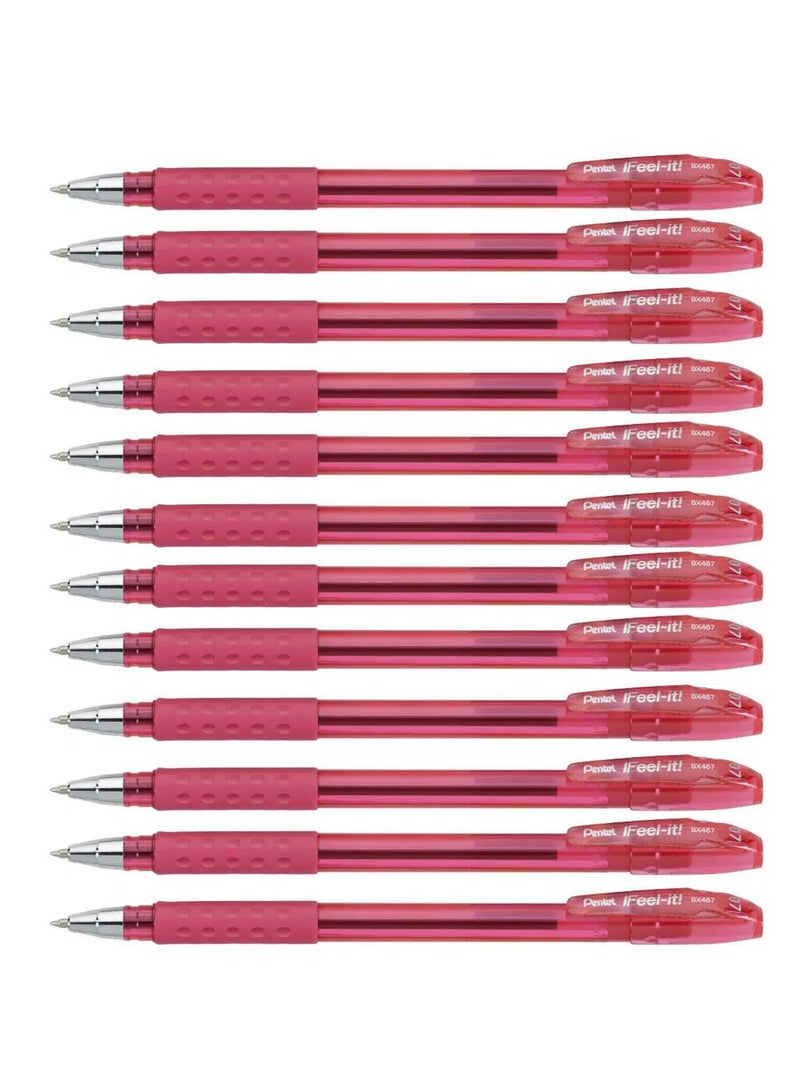 Pentel 12-Piece Ifeel-It Ballpoint Pen 0.7mm Tip Pink Ink - Image 1