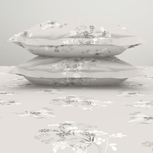 Welspun 120 TC Polycotton Bedsheet for Double Bed with 2 Pillow Cover | Skin Safe & Super Soft King Size Bed Sheet | (108 X 108 Inch) - Floral Grey | Harmony - Image 5