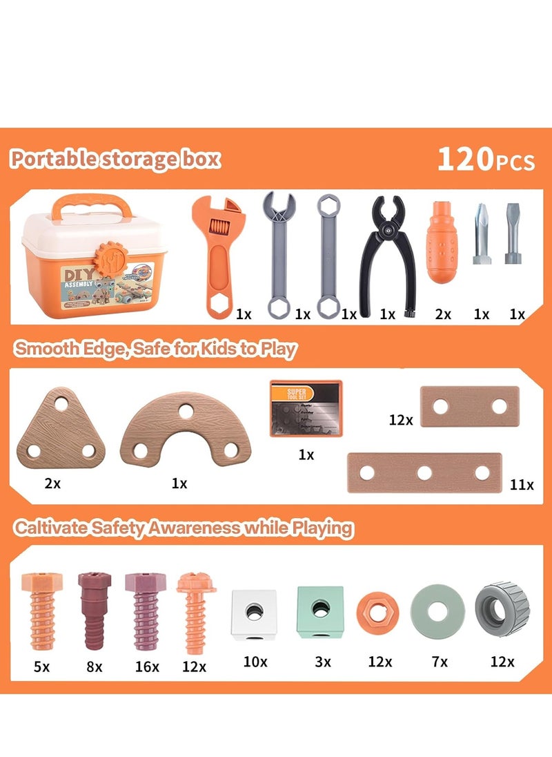 Yoawllty - 120 Pcs Kids Tool Kit Toys with Storage Box, Montessori Educational Preschool Pretend Play Toys, Construction Take Apart Toy DIY Screw Puzzle Assembly Play Toys for Boys Girls Ages 3-6 - Image 1