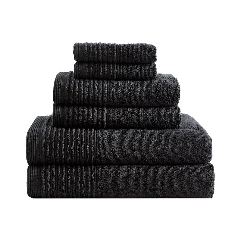 Vera Wang - Bath Towels Set  Luxury Cotton Bathroom Decor  Highly Absorbent & Medium Weight  Oeko-Tex Certified (Sculpted Pleat Black  6 Piece) - Image 1