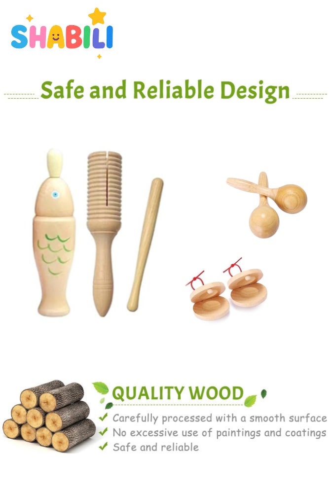 SHABILI Wooden Percussion Instrument Set for Kids, 10-Piece Montessori Musical Toy Bundle with Maracas, Triangle, Wood Fish and Bells, Educational Rhythm Gift for Boys and Girls Age 3–6 - Image 4