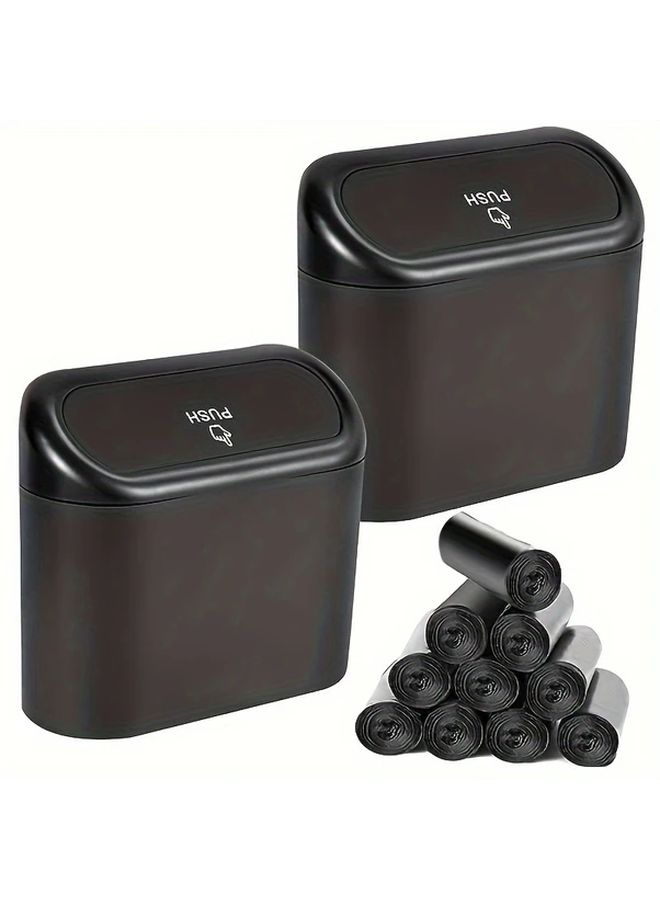 Leakproof Lid Car Trash Can With 30 Bags Black Door Hanging Storage Bin - Image 1