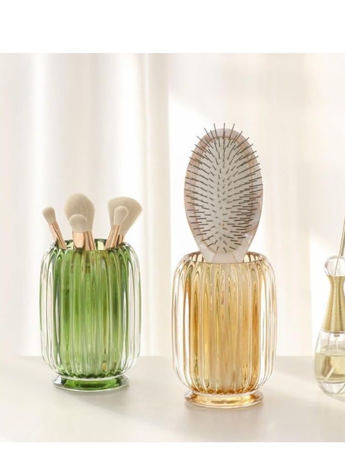 Excefore Makeup Brush Holder Organizer, Glass Makeup Holder, Eyebrow Pencil Storage Cup Holder, Pen Pencil Holder Organizer for Vanity, Bathroom Counter, for Office, Classroom, Home, Green - Image 2