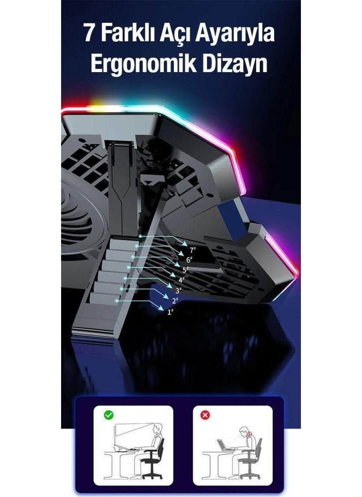 Polhammobile Polham Notebook Cooler Stand with 5 Fans, RGB Lights, Ultra Quiet Temperature Indicator, 2 USB Ports  - Image 5