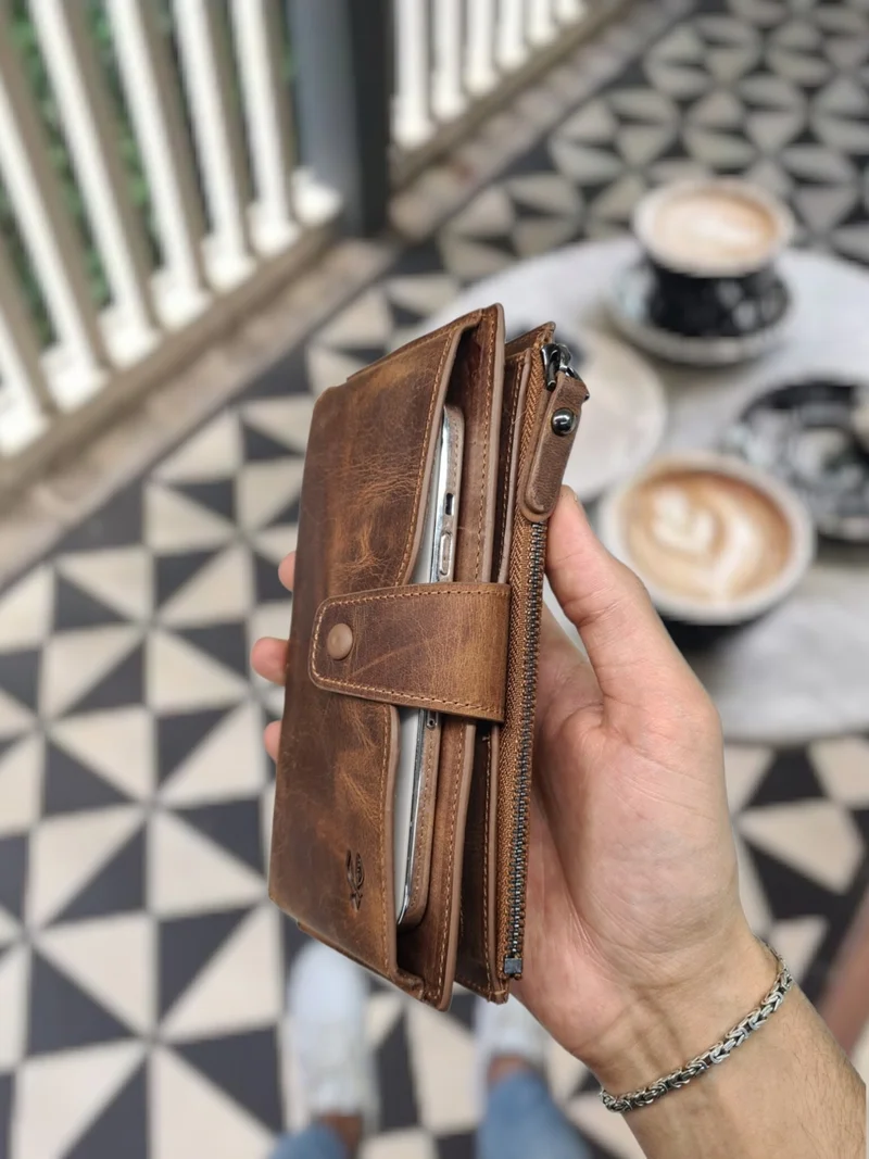 VISSO 903 Genuine Leather Personalized Phone Compartment Zippered Coin Compartment