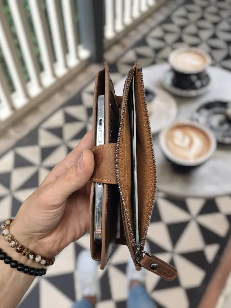 VISSO 903 Genuine Leather Personalized Phone Compartment Zippered Coin Compartment