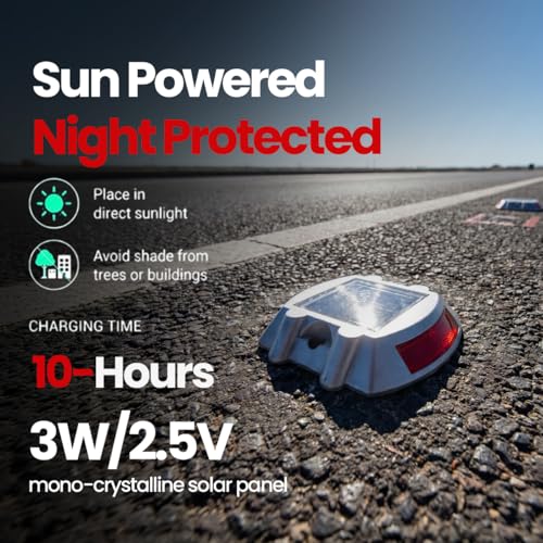 Hardoll Solar Road Stud Light for Home Rechargeable 6 LED Lamp Waterproof Outdoor Lantern Step Pathway Lights for Security Driveway (Red Flashing Pack of 4)(Metal) - Image 2