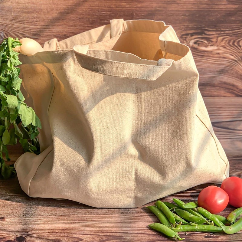 PIXEL HOME Canvas Cotton Tote Bag with 6 Pockets for Grocery Shopping - Eco-friendly and Organic - Image 3
