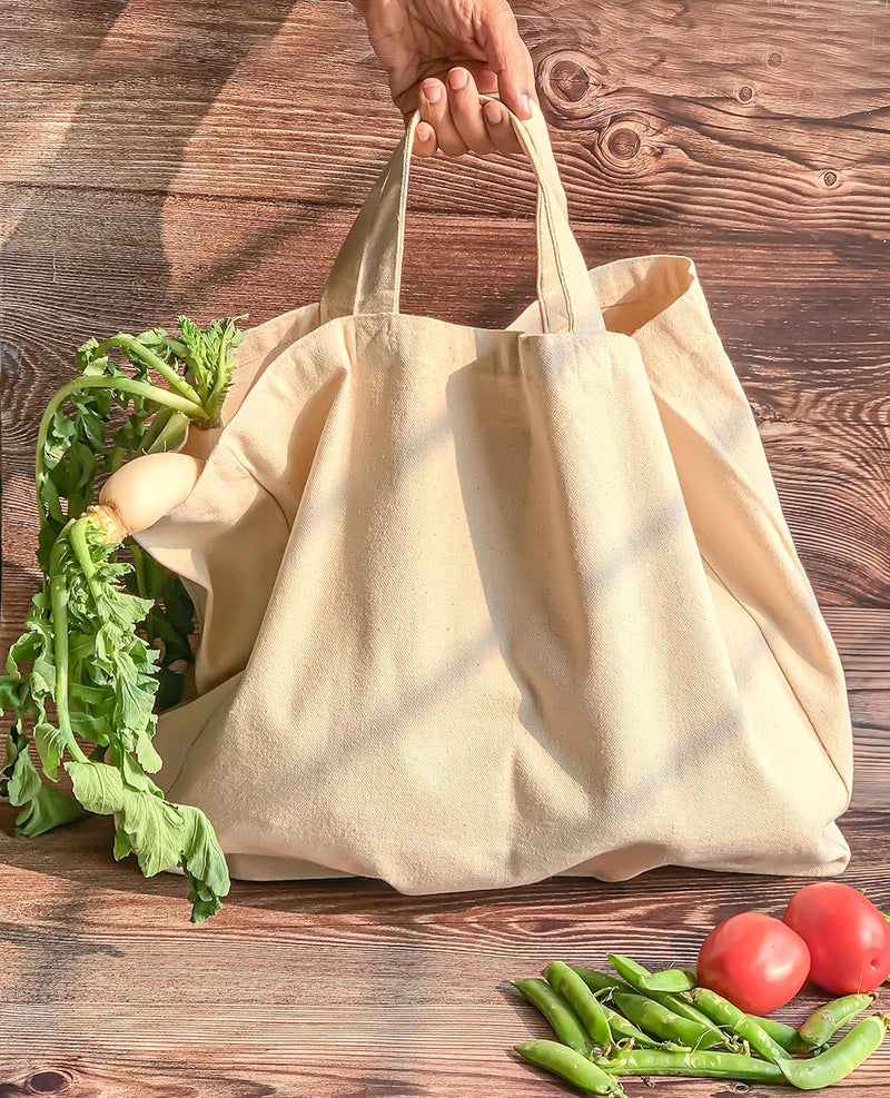 PIXEL HOME Canvas Cotton Tote Bag with 6 Pockets for Grocery Shopping - Eco-friendly and Organic - Image 2