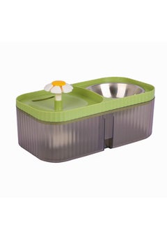 HAPPY PUSS Pet automatic Water Dispenser 2-in-1 Cat Water Fountain and Stainless-Steel food bowl-green color.  - Image 1