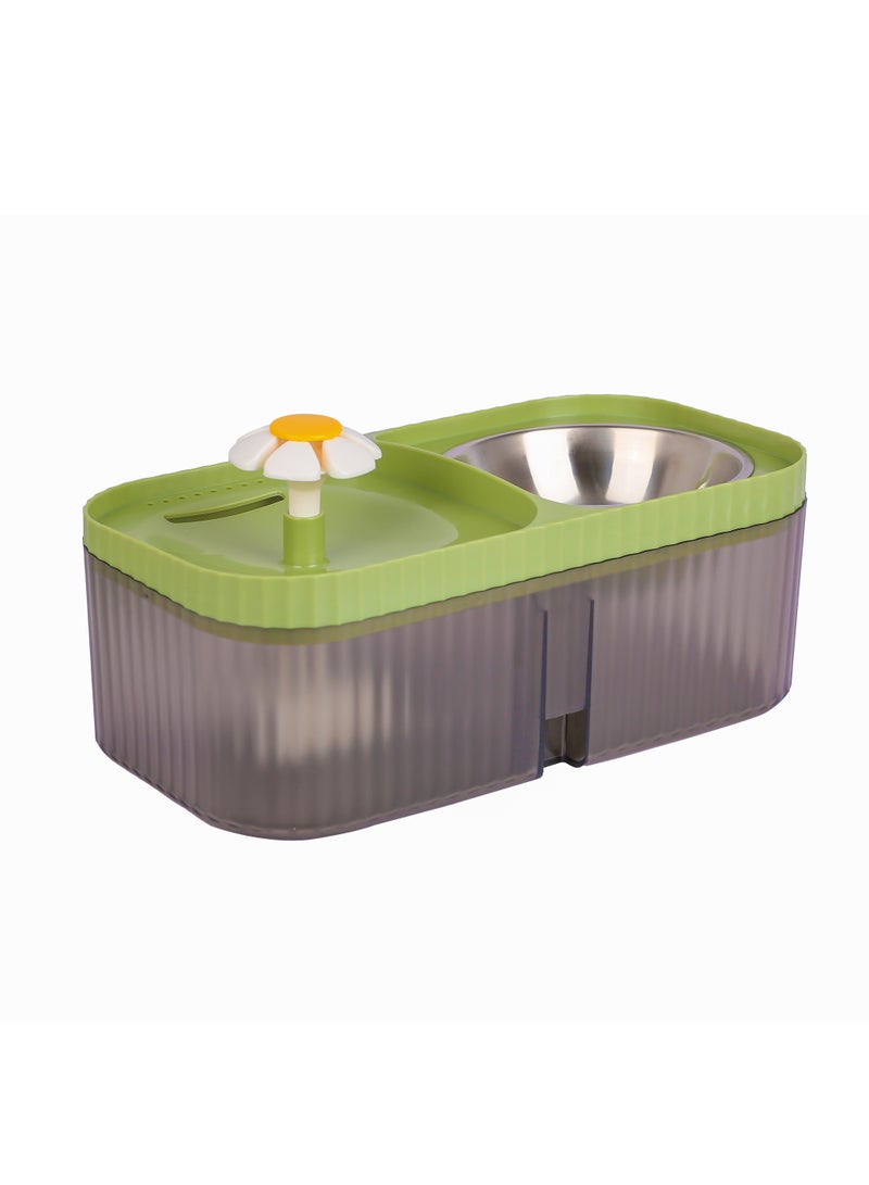 HAPPY PUSS Pet automatic Water Dispenser 2-in-1 Cat Water Fountain and Stainless-Steel food bowl-green color. - Image 1
