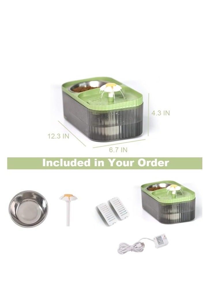 HAPPY PUSS Pet automatic Water Dispenser 2-in-1 Cat Water Fountain and Stainless-Steel food bowl-green color. - Image 3