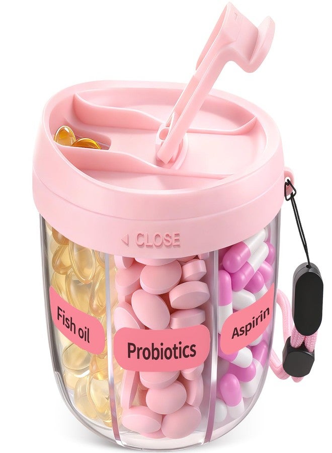 DIMBRAH Pill Organizer,Travel Essentials Pill Container, Travel Pill Dispenser with Pink Lid，Pill Case Having 7 Large Compartments,Vitamin Organizer for Home Organization,Travel Containers - Image 1