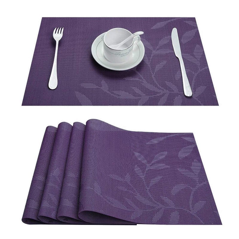 KitchEase Woven PVC Vinyl Dining Table Placemats Heat Resistant Washable Stain Resistant Waterproof for Home Restaurant Gifting Purple Pack of 4 - Image 1