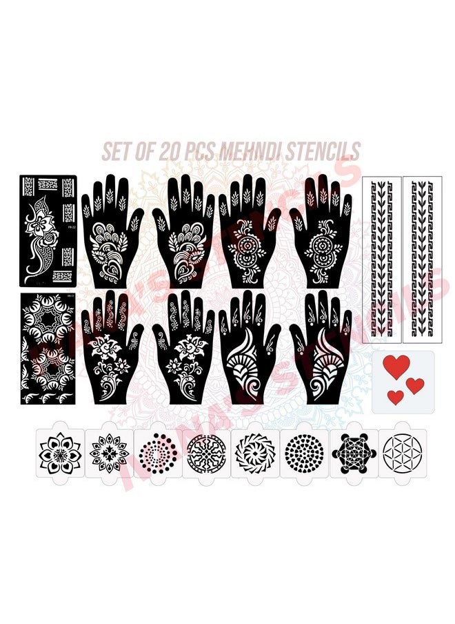 ivana's - Set Of 20 Pcs Combo Pack, Reusable Heena Stencil Sticker Latest Mehandi Design Stencils For Girls, Women, Kids & Teen, D-2364 - Image 1
