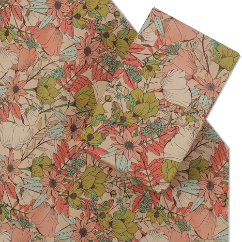 Aimyoo Kraft Floral Wrapping Paper Roll - Jumbo Roll - 30 Inch x 33 Feet - All Occasion Vintage Flower Gift Wrap Paper for Mother's Day Wedding Birthday Bridal Shower - Image 3