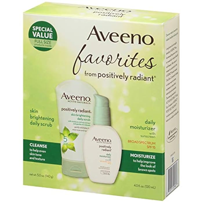 Aveeno Positively Radiant Morning Radiance Skin Care Gift Set with Daily Face Scrub & Moisturizer with SPF 15 Sunscreen, Helps Brightens Skin & Evens Tone, Non-Comedogenic & Hypoallergenic, Set of 2 - Image 3