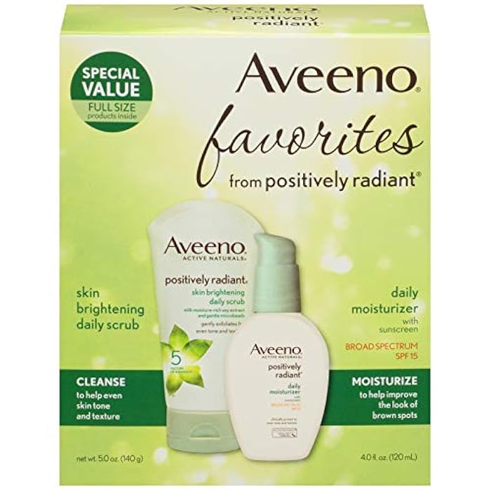 Aveeno Positively Radiant Morning Radiance Skin Care Gift Set with Daily Face Scrub & Moisturizer with SPF 15 Sunscreen, Helps Brightens Skin & Evens Tone, Non-Comedogenic & Hypoallergenic, Set of 2 - Image 1