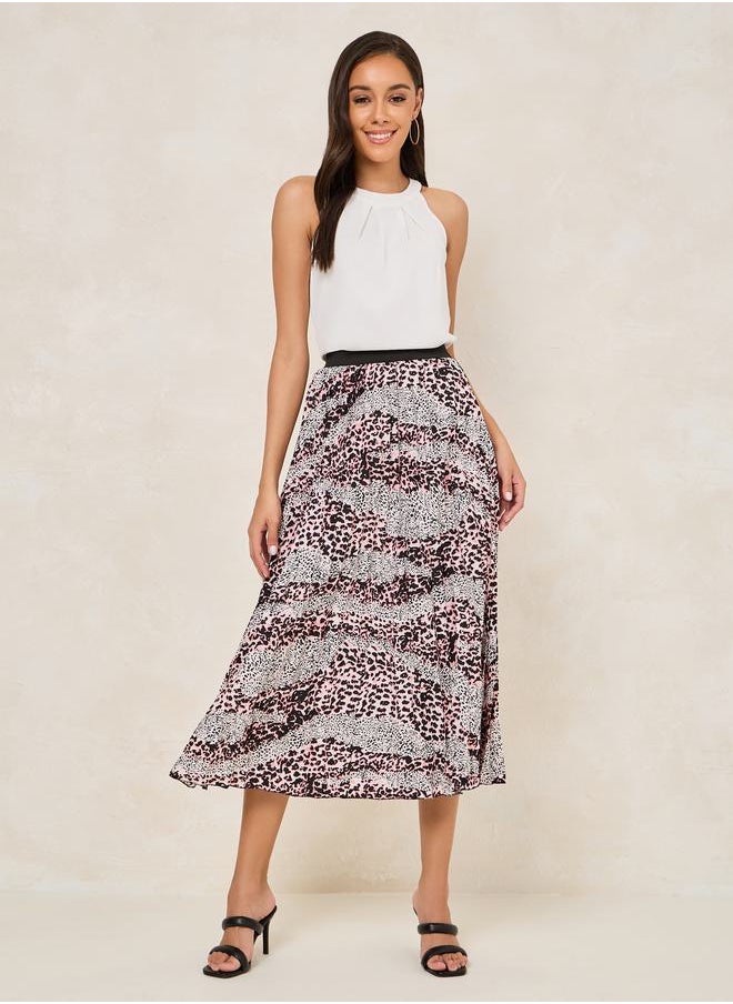 Styli - Animal Print Pleated Midi Skirt - Image 1