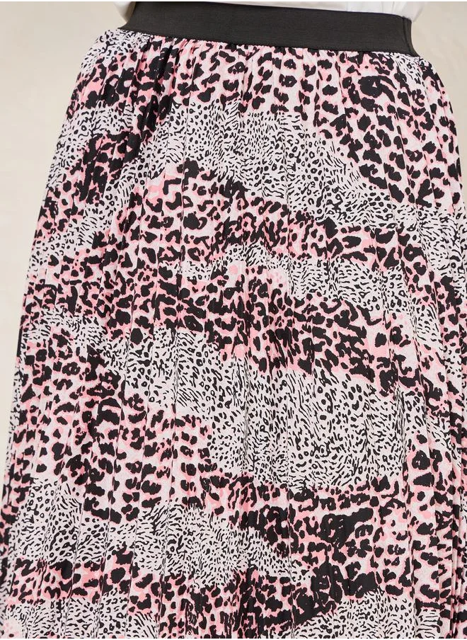Styli Animal Print Pleated Midi Skirt