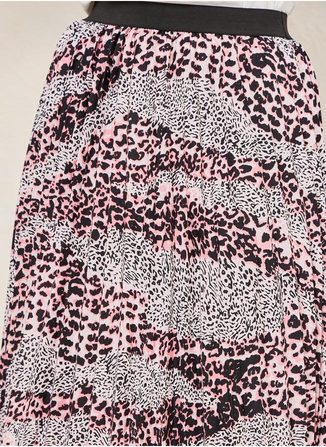 Styli - Animal Print Pleated Midi Skirt - Image 1