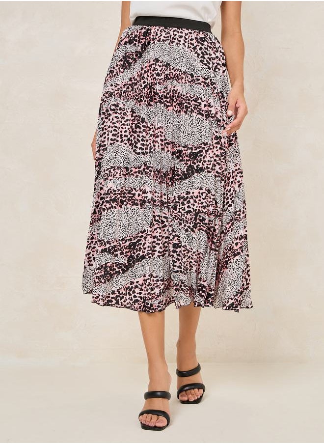 Styli - Animal Print Pleated Midi Skirt - Image 1