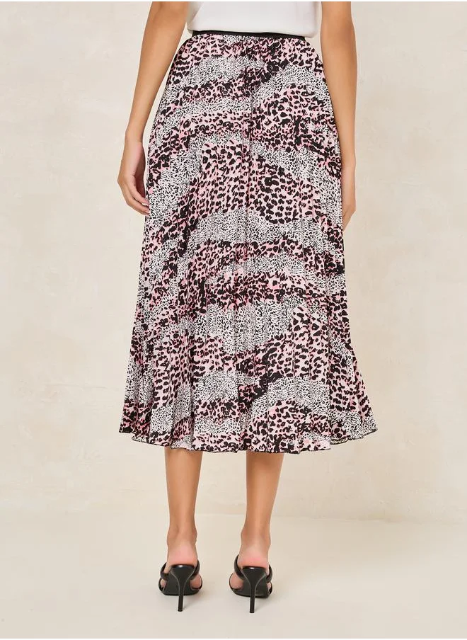 Styli Animal Print Pleated Midi Skirt
