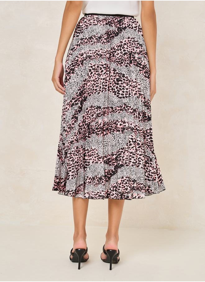 Styli - Animal Print Pleated Midi Skirt - Image 1