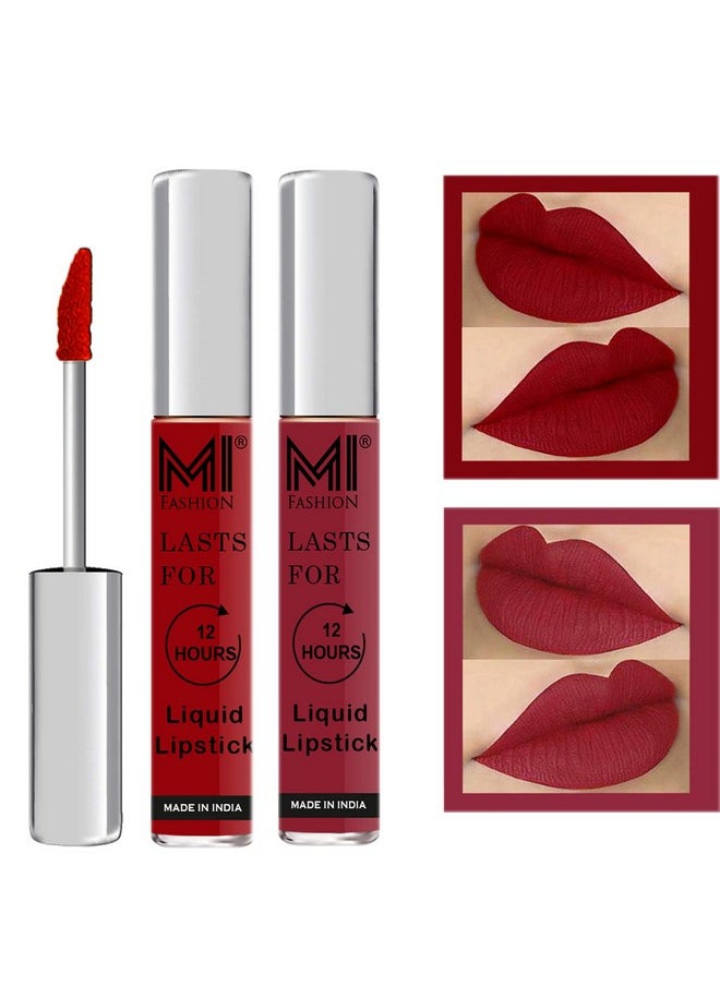 MI FASHION MI FASHION Matte Finish Dark Red, Cherry Red 3.5ml Liquid Lipstick 12hr Wear:All Day Flawless Lip Confidence With Weightless Texture (Sets 2)  - Image 1