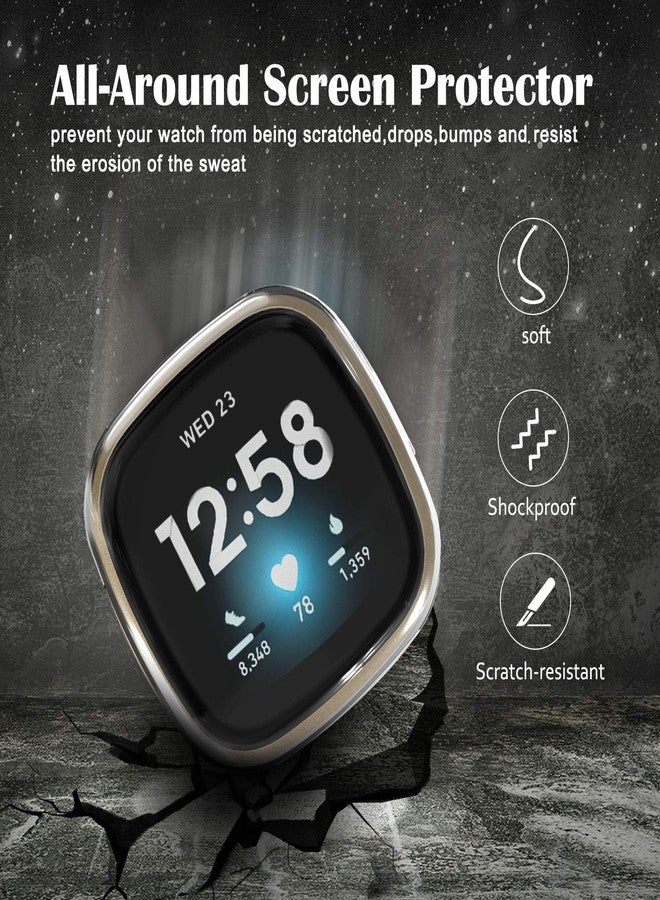 KPYJA 6-Pack Screen Protector Compatible with Fitbit Versa 3/Sense Case, Soft TPU Plated Case All-Around Protective Screen Full Cover Bumper Compatible for Sense/Versa 3 Smart Watch - Image 3
