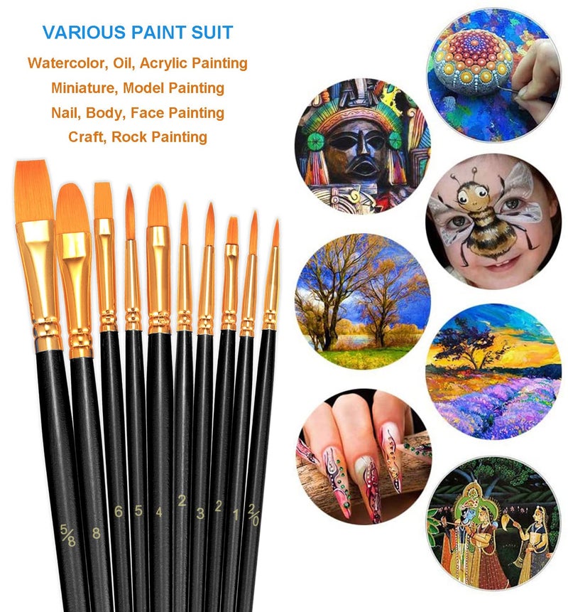 BOSOBO Paint Brushes Set, 2 Pack 20 Pcs Round Pointed Tip Nylon Hair Artist Acrylic Paint Brushes for Acrylic Oil Watercolor, Face Nail Art, Miniature Detailing & Rock Painting, Black - Image 3