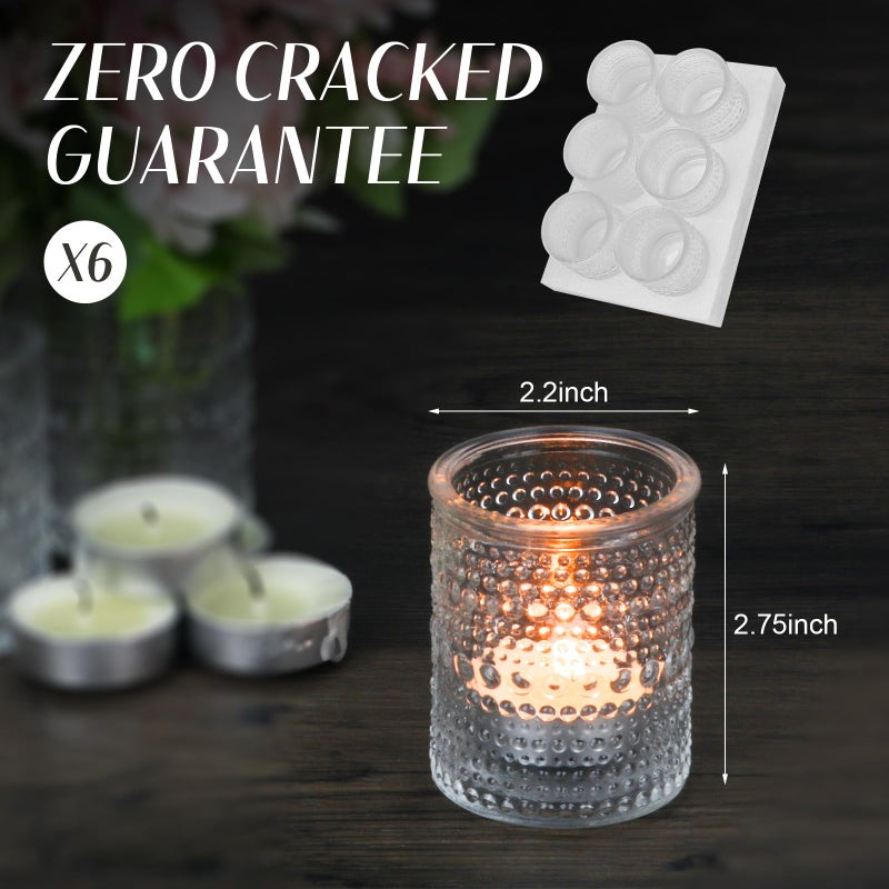 HOXHA 6 Pack Glass Votive Candle Holders Clear Tealight Candle Holders in Bulk Vintage Table Centerpieces for Floating Candles Home Table Decor Wedding Receptions (6) - Image 2