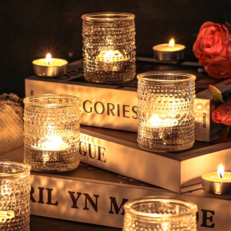 HOXHA 6 Pack Glass Votive Candle Holders Clear Tealight Candle Holders in Bulk Vintage Table Centerpieces for Floating Candles Home Table Decor Wedding Receptions (6) - Image 3