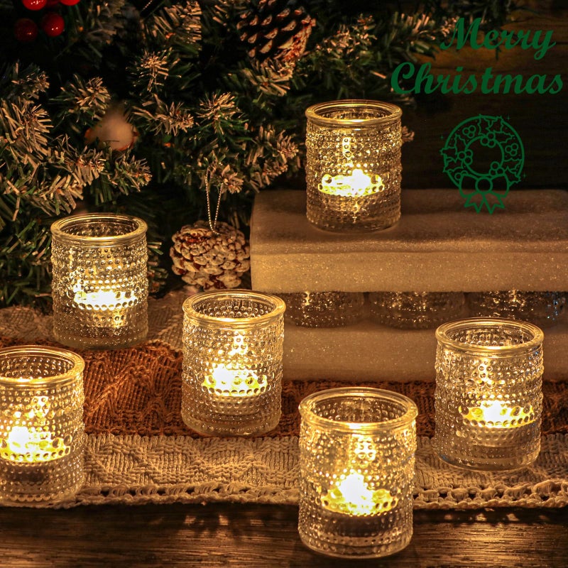 HOXHA 6 Pack Glass Votive Candle Holders Clear Tealight Candle Holders in Bulk Vintage Table Centerpieces for Floating Candles Home Table Decor Wedding Receptions (6) - Image 5
